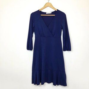 Mododoc Navy Blue Faux Wrap Front Ruffle Hem Cotton Blend Dress, Size Small, EUC